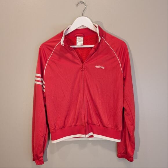 Adidas Red Track Jacket White Stripes Athletic Retro Preppy Style - Size M - Picture 1 of 7
